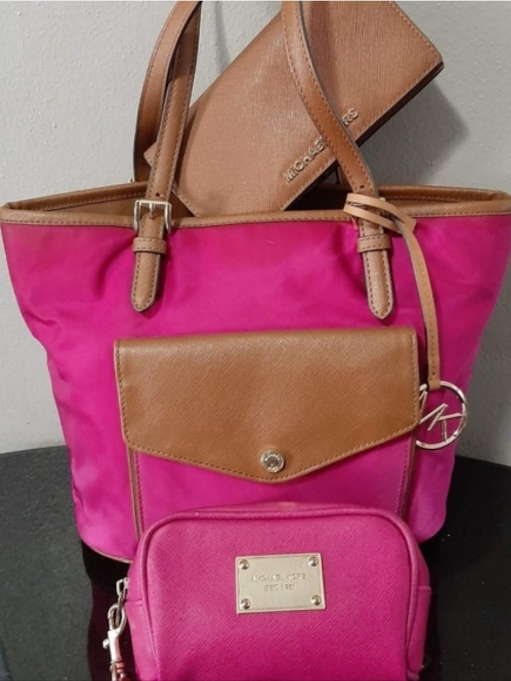 MICHAEL KORS Purple Nylon "JetSet" Travel Tote 3 Pc Set